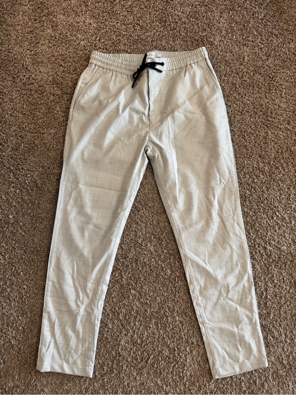 Topman Light Beige plaid Drawstring Chinos